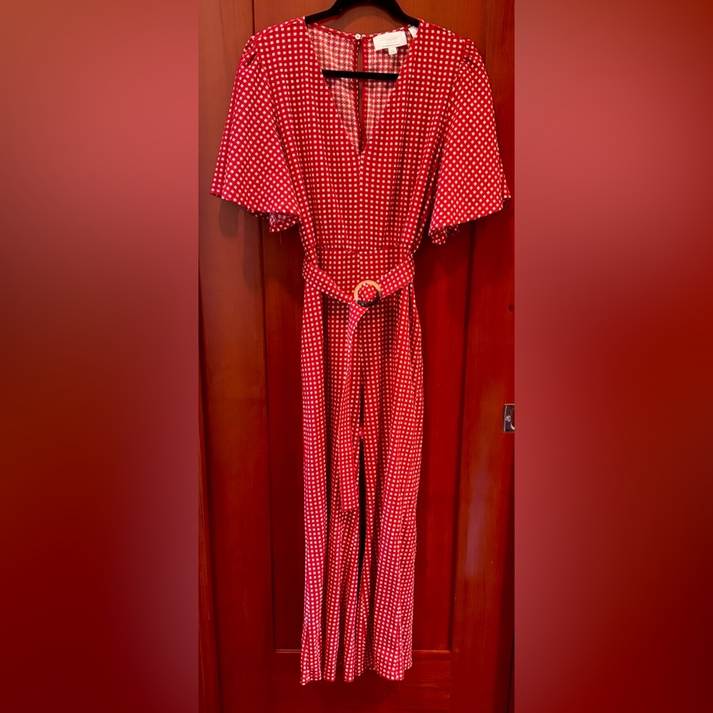 Anthropologie Red and White Checkered Jumpsuit